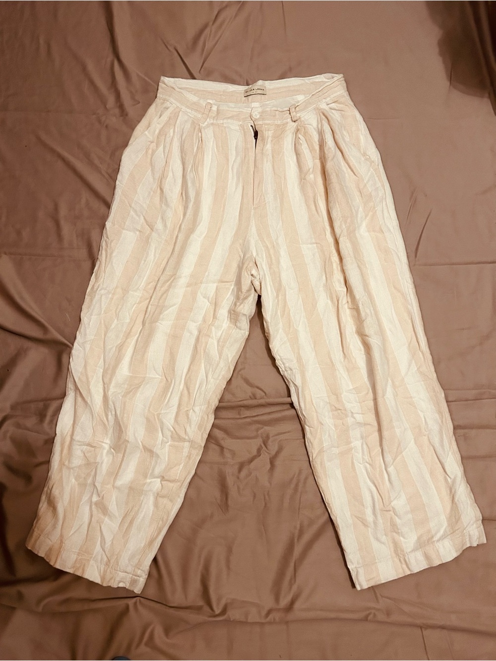 Oliver Logan Beige & Cream Striped Linen Pants Size 30